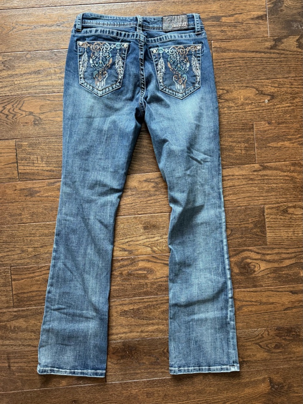 Grace Blue Denim Bootcut Jeans with Embroidered Back Pockets